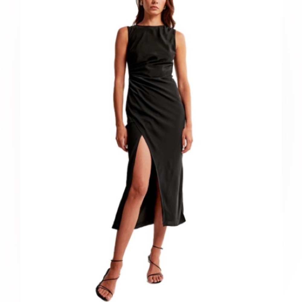 NWT Abercrombie draped high neck shell midi dress - black size large